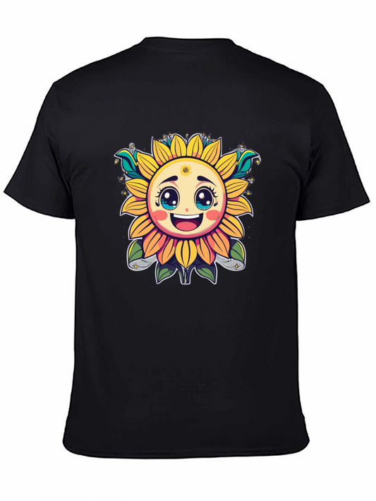 Happy Sunflower Graphic T-Shirt - Cheerful Black Tee