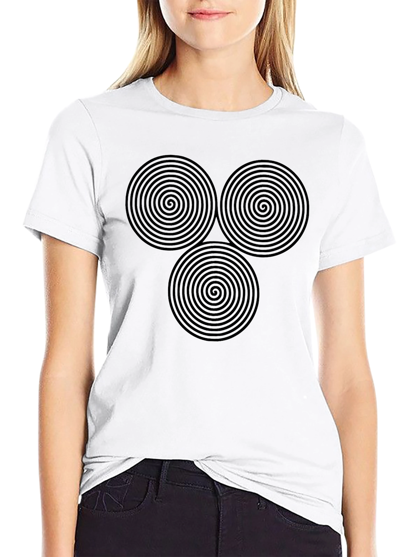 Black T-Shirt with Triple Spiral Design