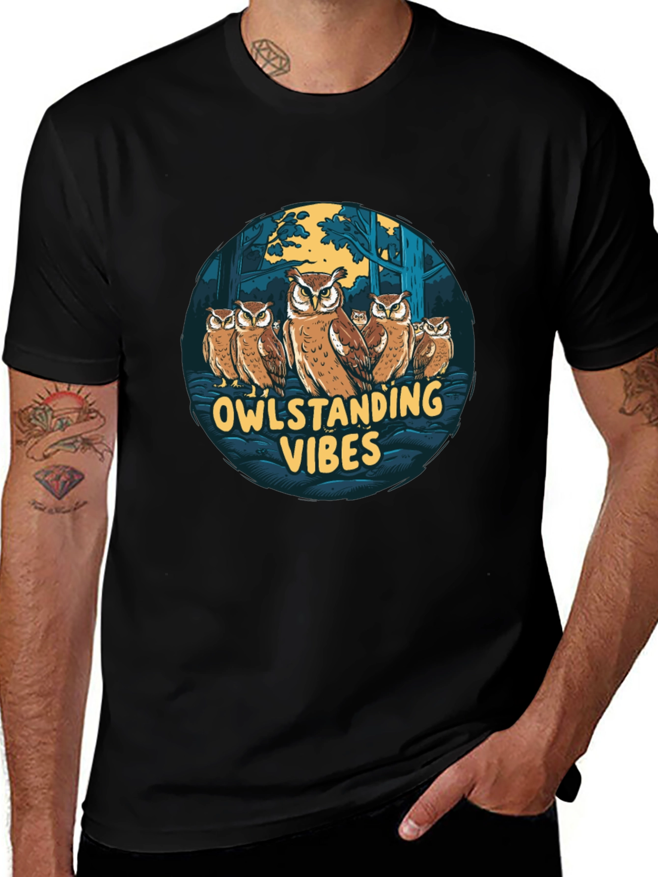 Owlstading Vibes Graphic Tee - Black Cotton Blend Shirt