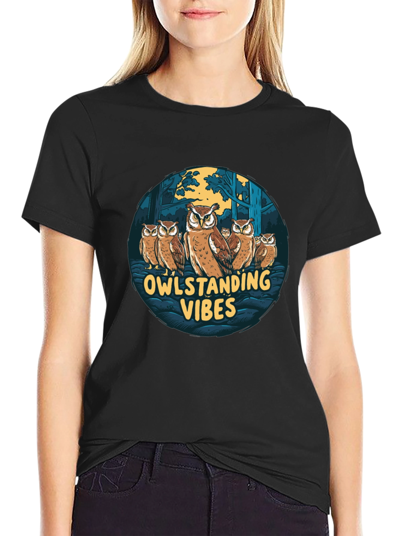 Owlstading Vibes Graphic Tee - Black Cotton Blend Shirt