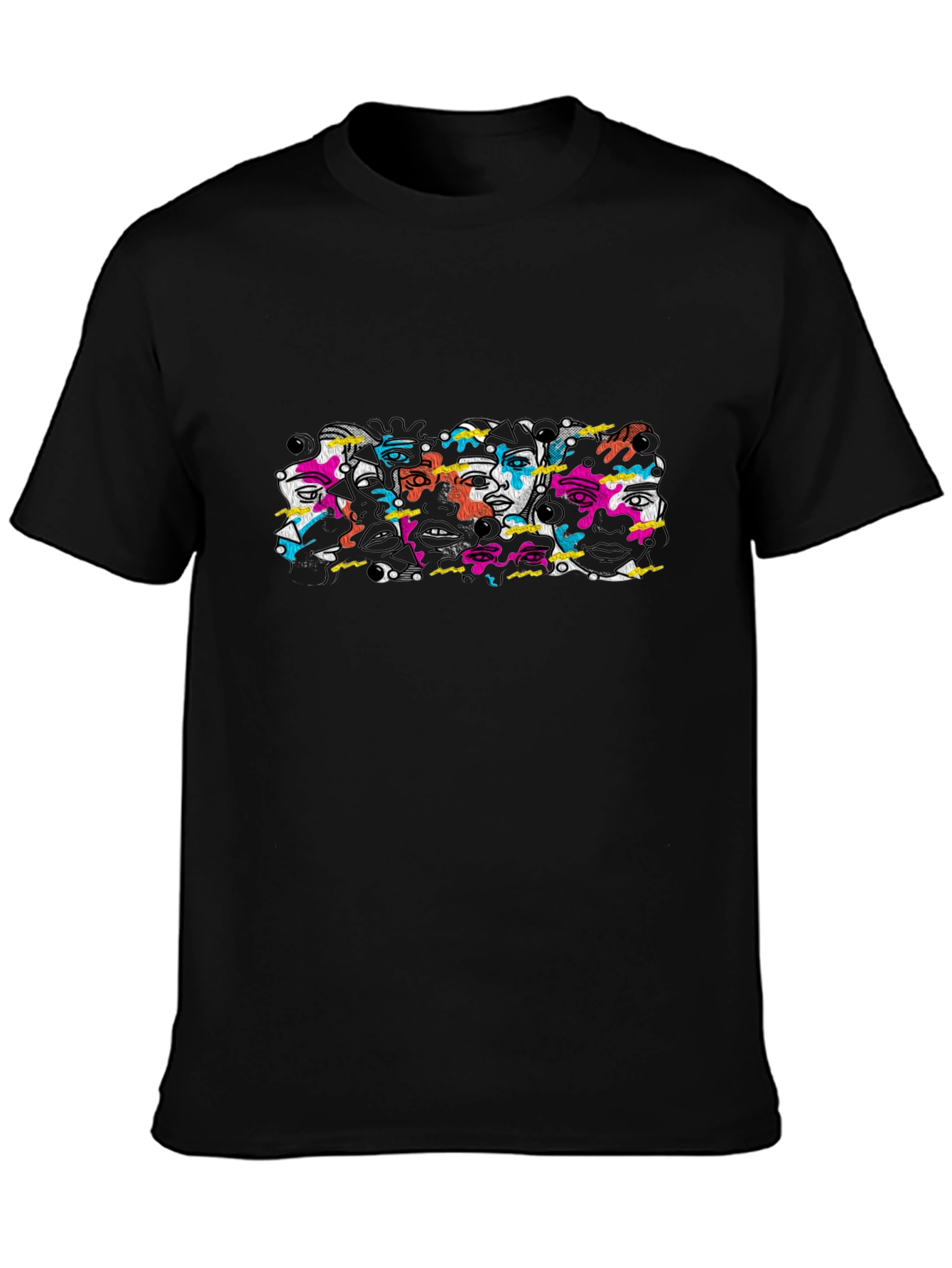 Abstract Faces Graphic Black T-Shirt