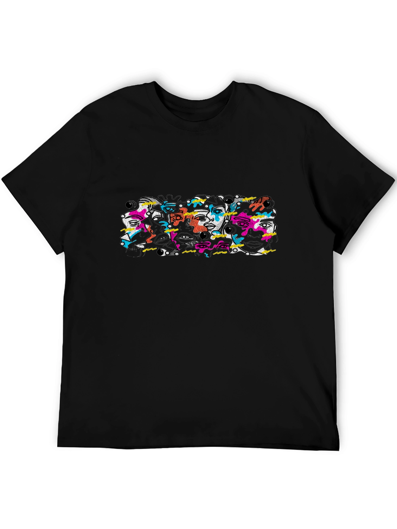 Abstract Faces Graphic Black T-Shirt