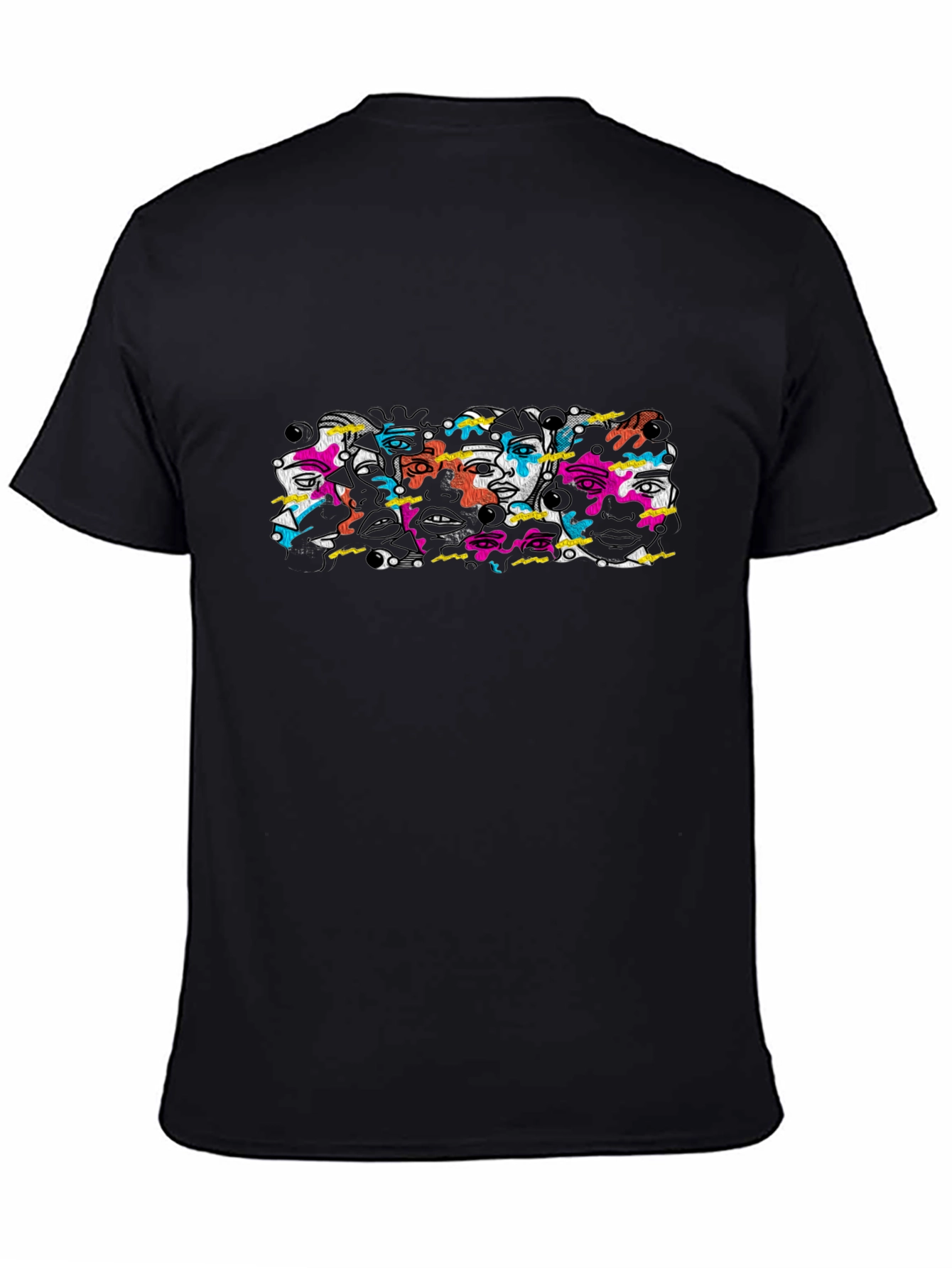 Abstract Faces Graphic Black T-Shirt