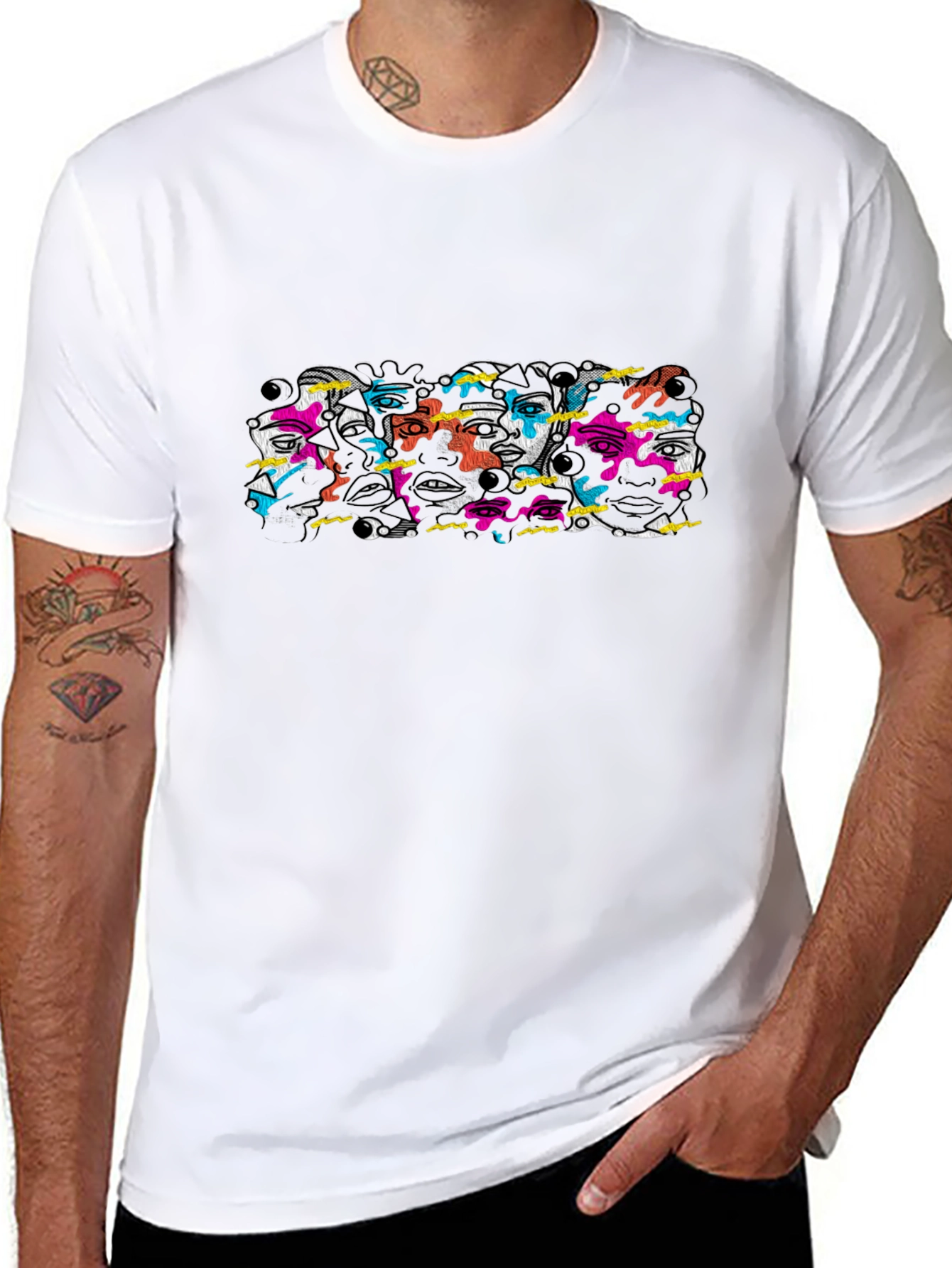 Abstract Faces Graphic Black T-Shirt
