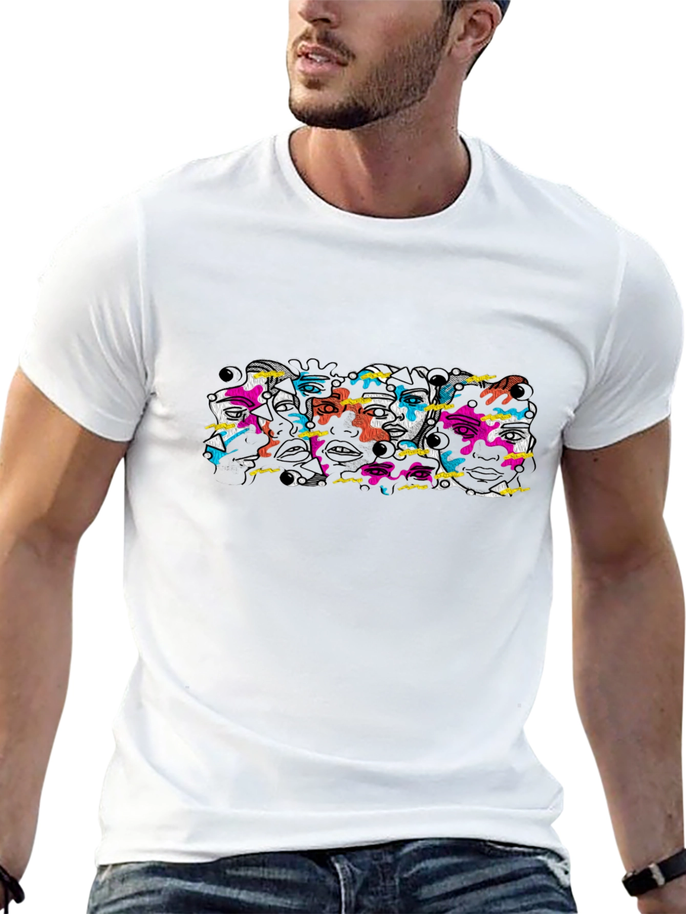 Abstract Faces Graphic Black T-Shirt
