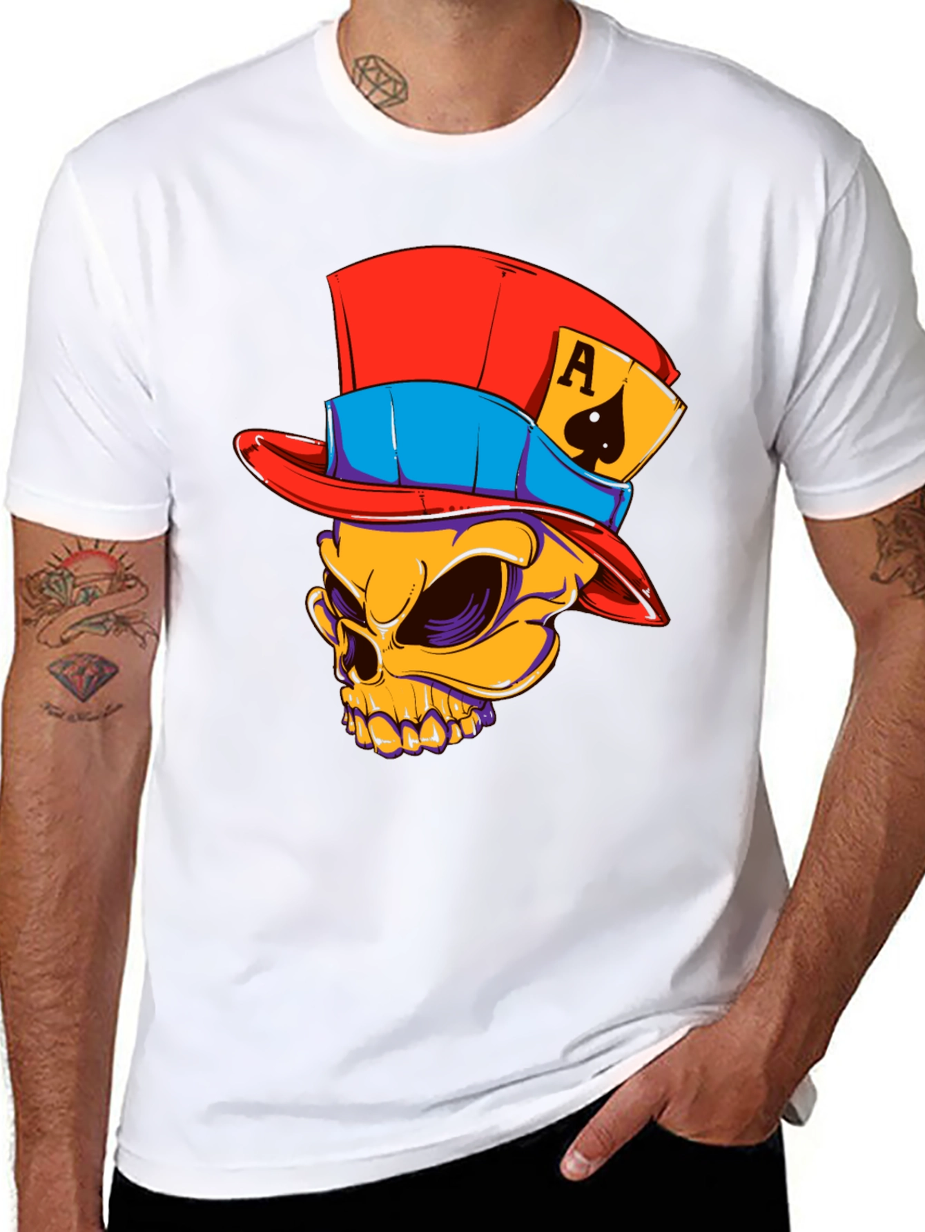Skull Ace of Spades Hat Graphic T-Shirt