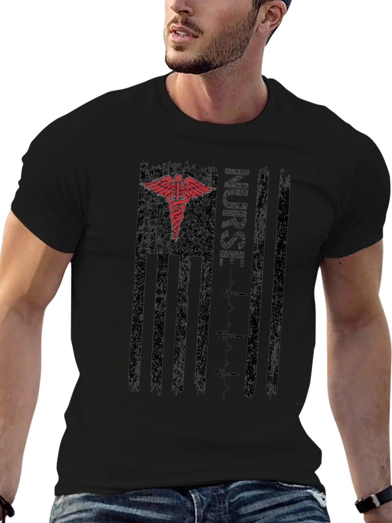 Nurse American Flag Graphic T-Shirt