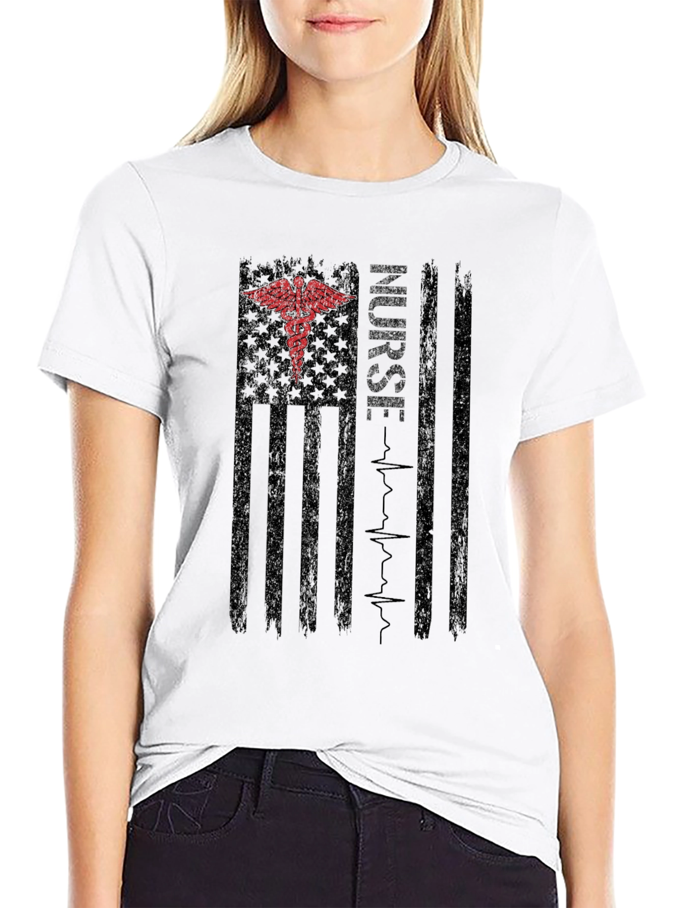 Nurse American Flag Graphic T-Shirt