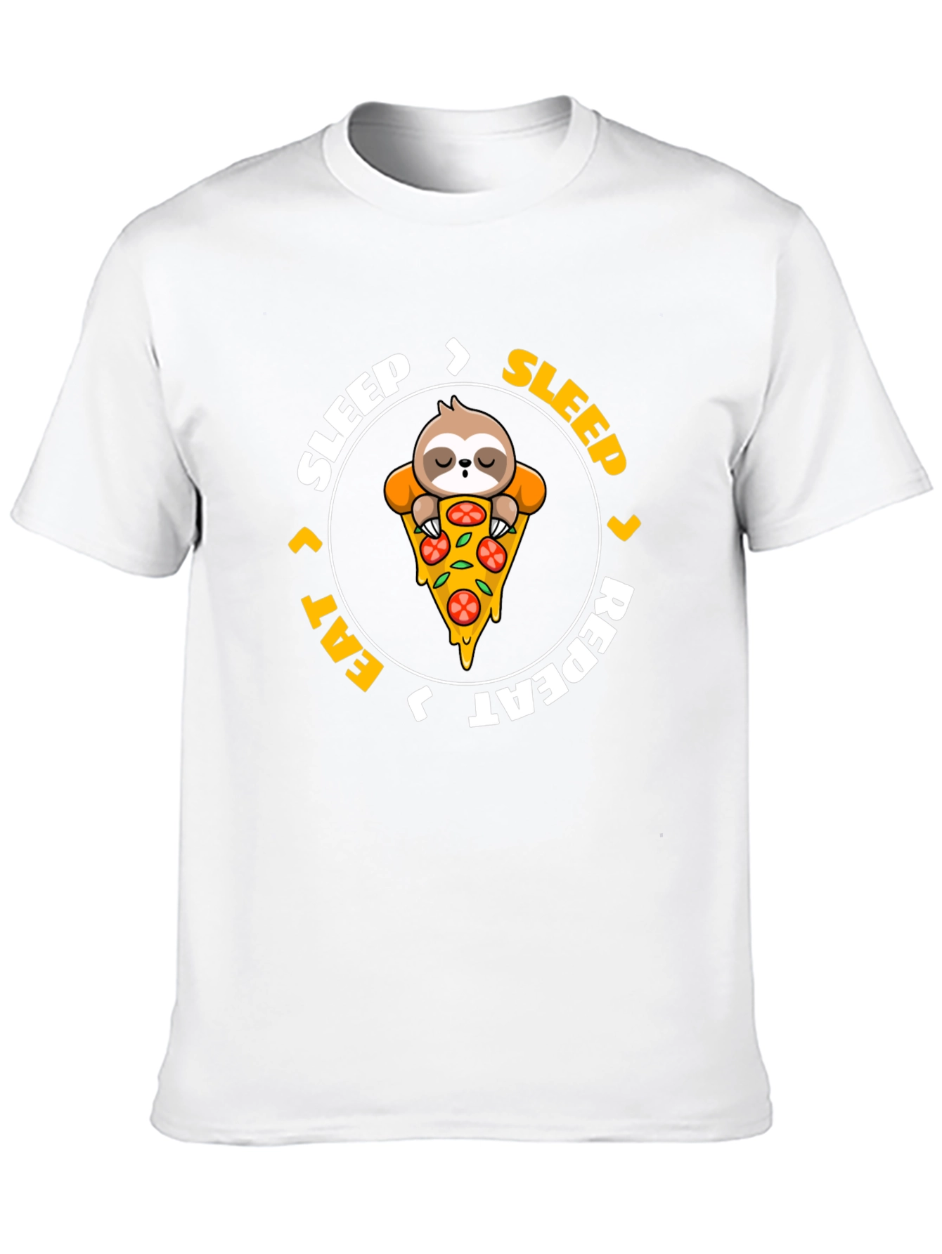 Sloth Pizza Black T-Shirt: Sleep Eat Repeat