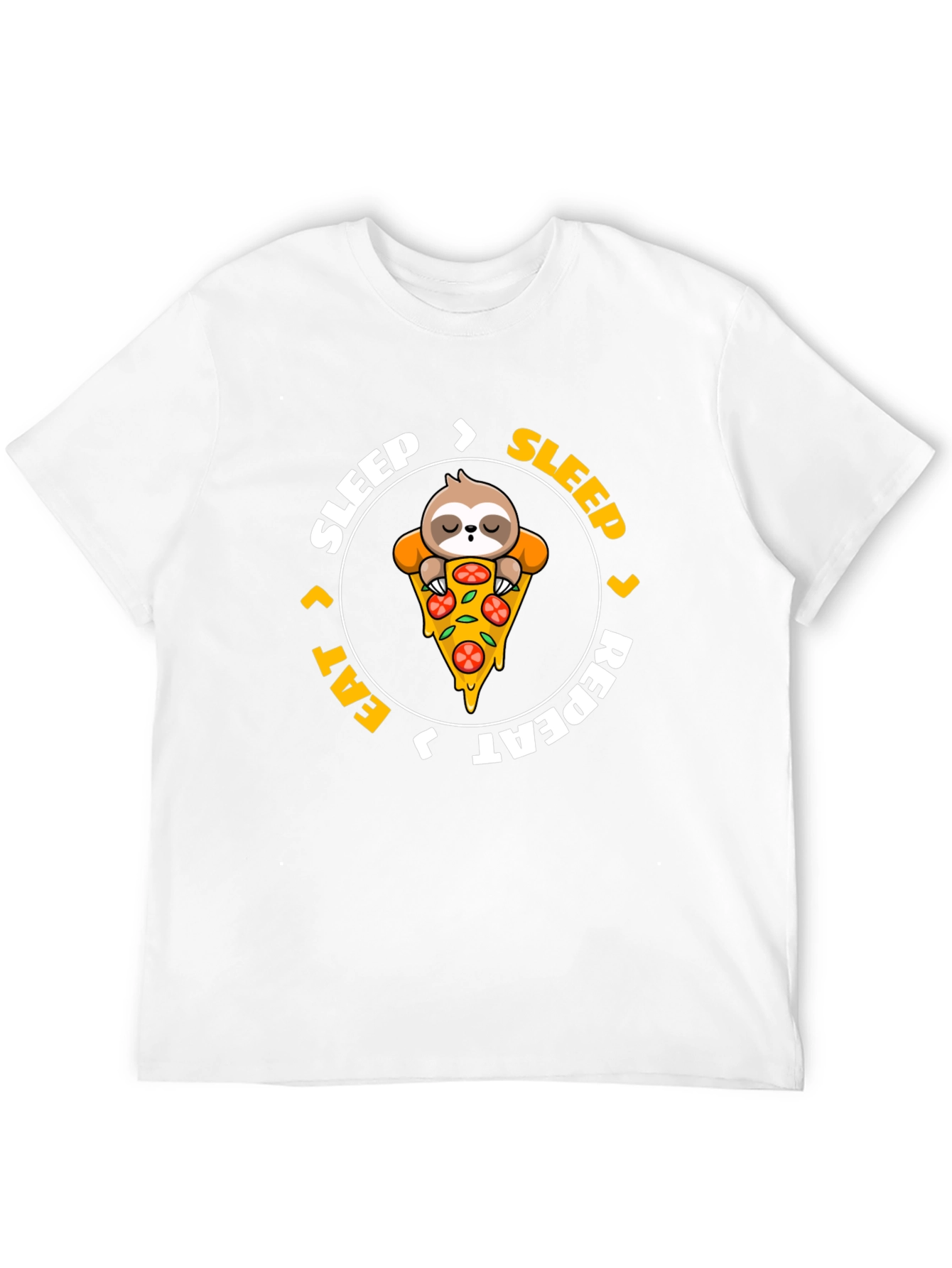 Sloth Pizza Black T-Shirt: Sleep Eat Repeat