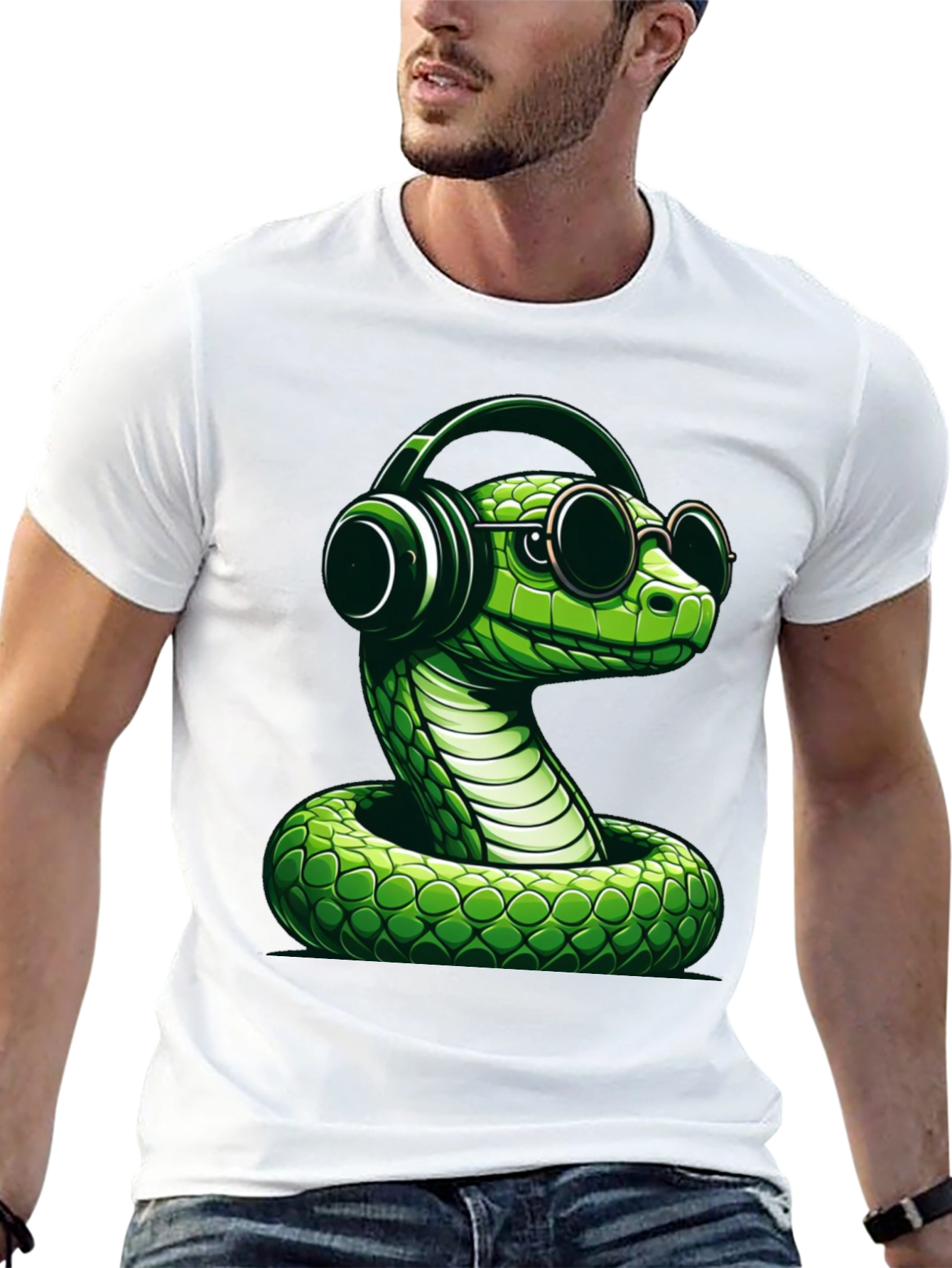 Cool Snake T-Shirt with Headphones and Sunglasses