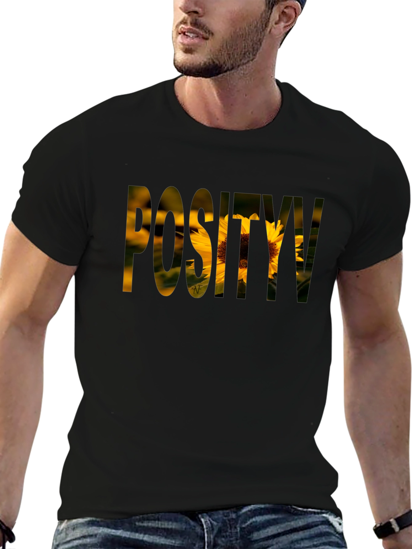 Positivity Sunflower Graphic Black T-Shirt