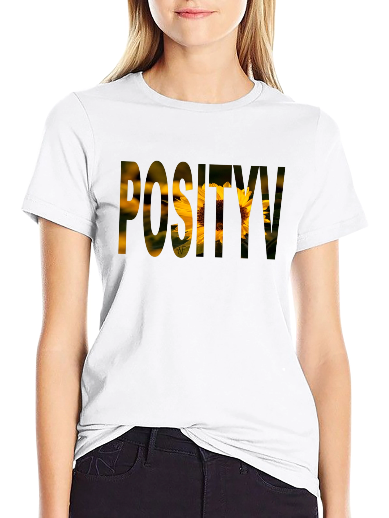 Positivity Sunflower Graphic Black T-Shirt