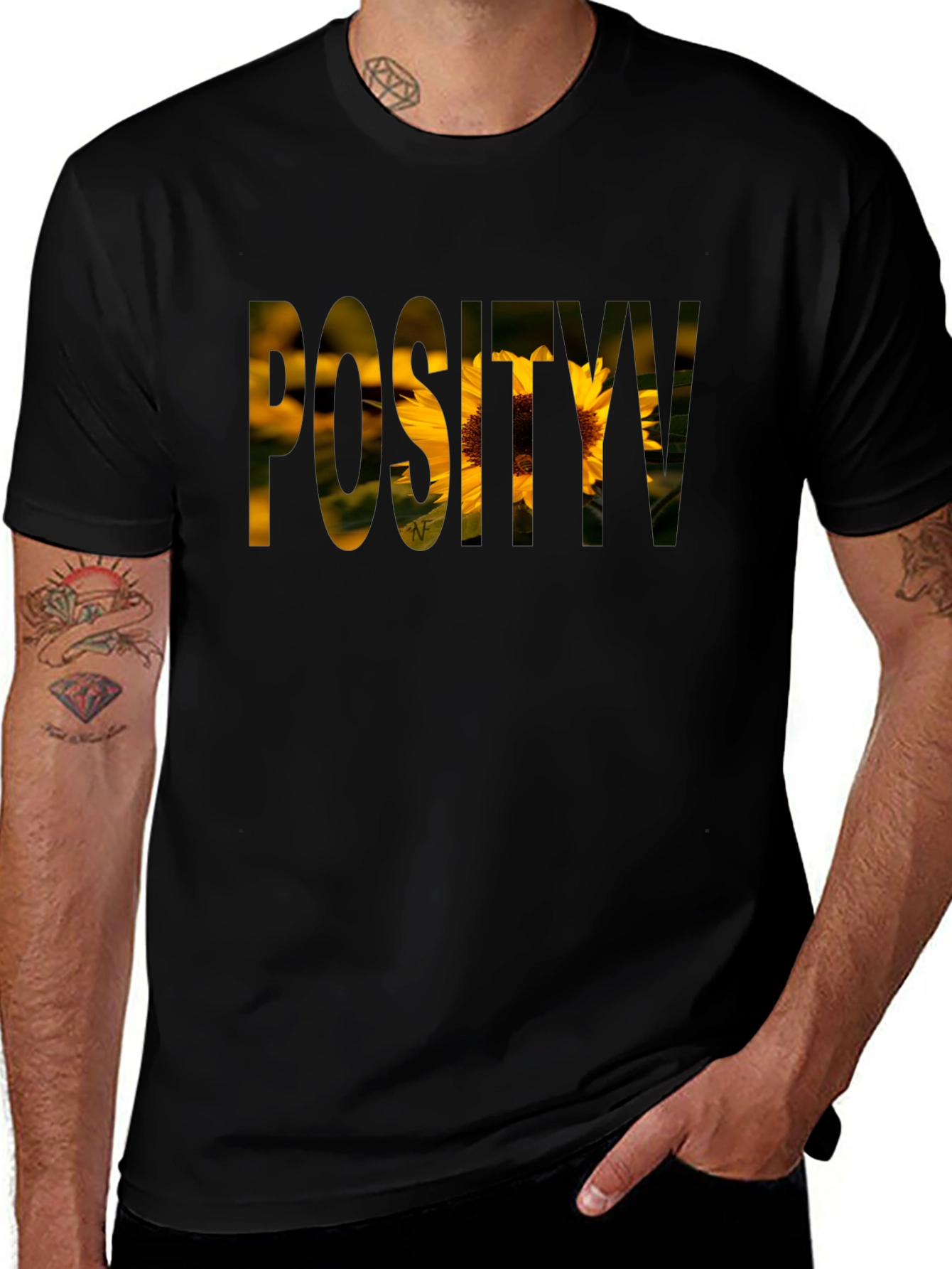 Positivity Sunflower Graphic Black T-Shirt