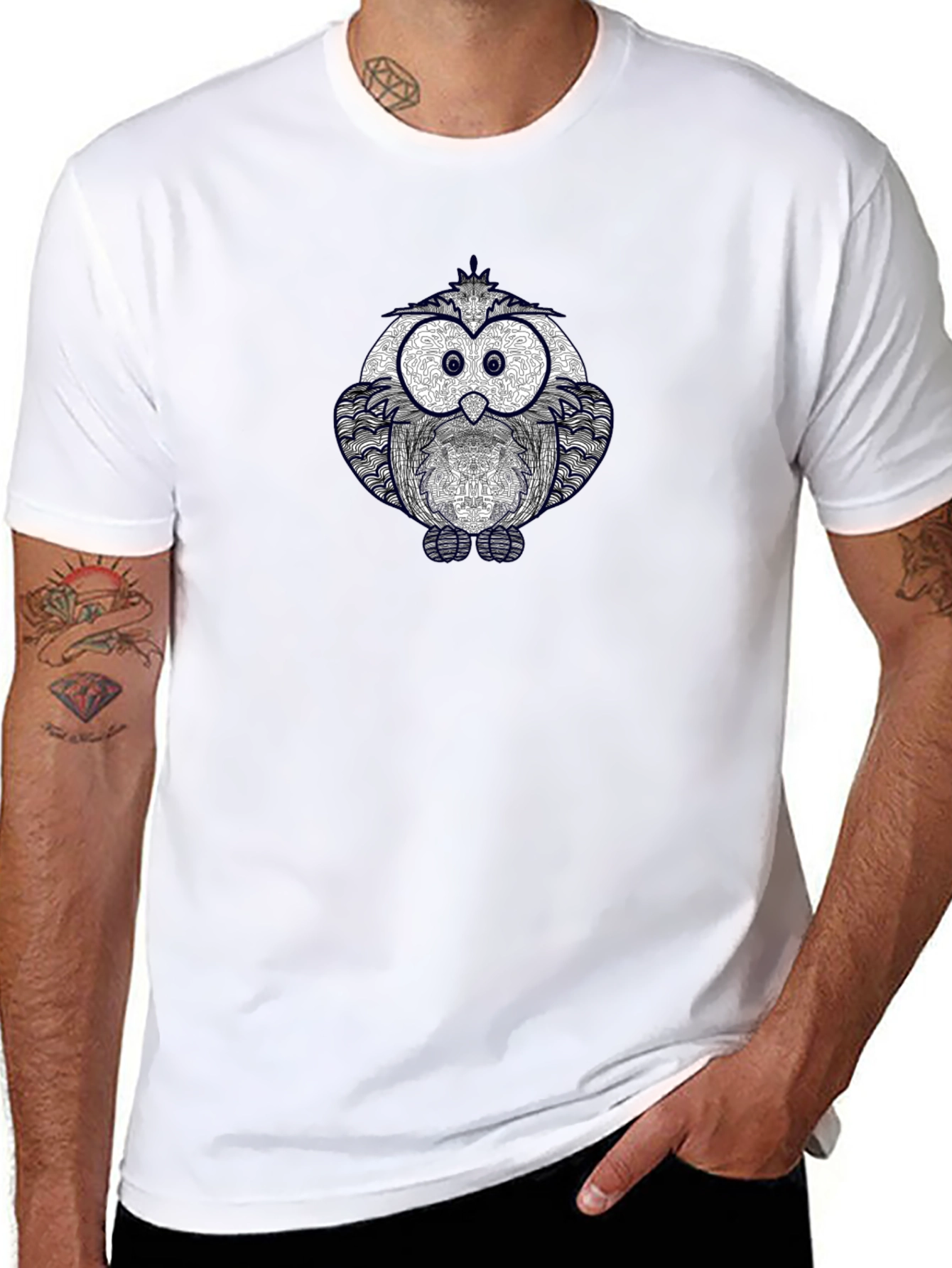 Owl Graphic Print Crew Neck T-Shirt