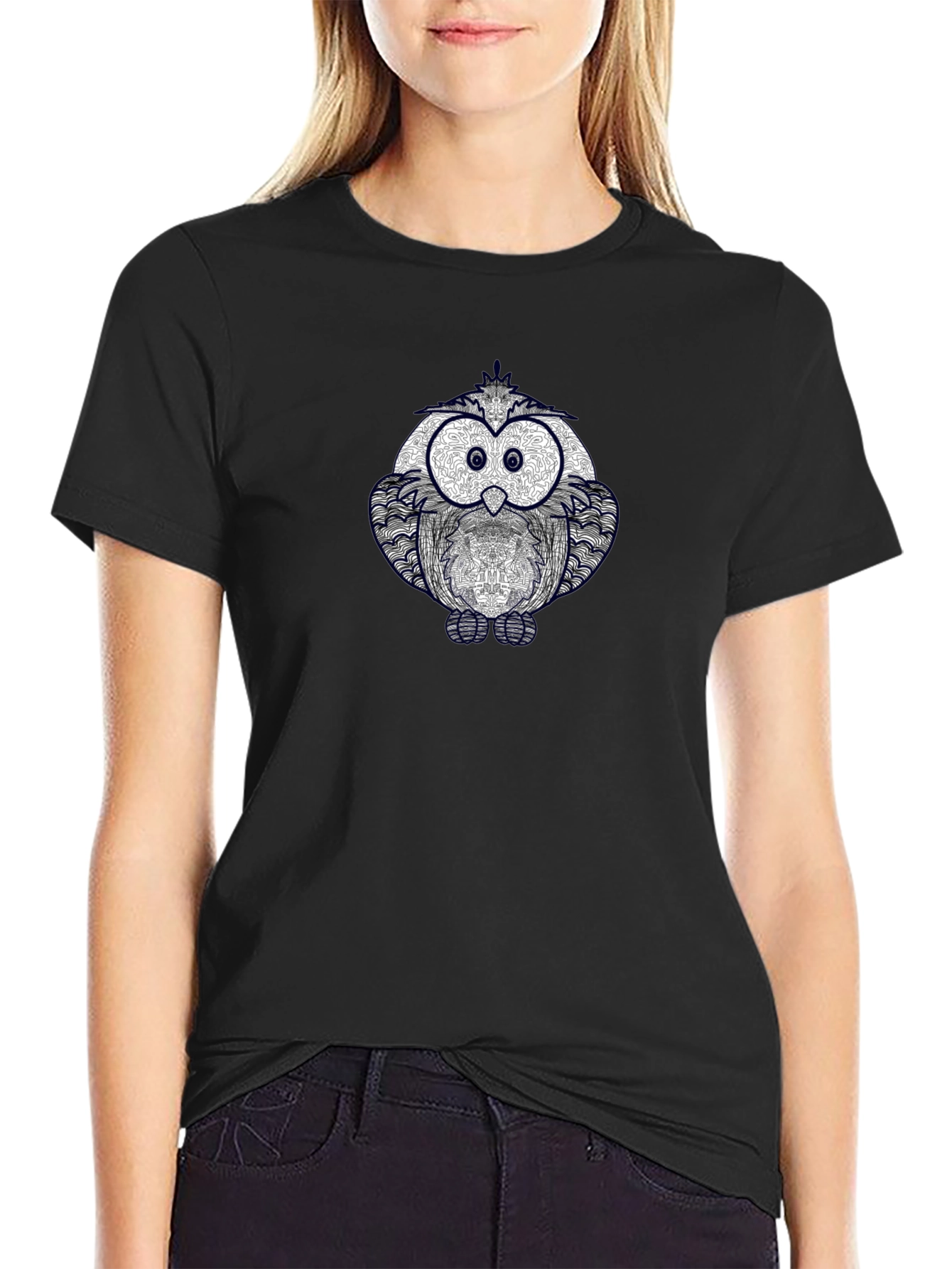 Owl Graphic Print Crew Neck T-Shirt
