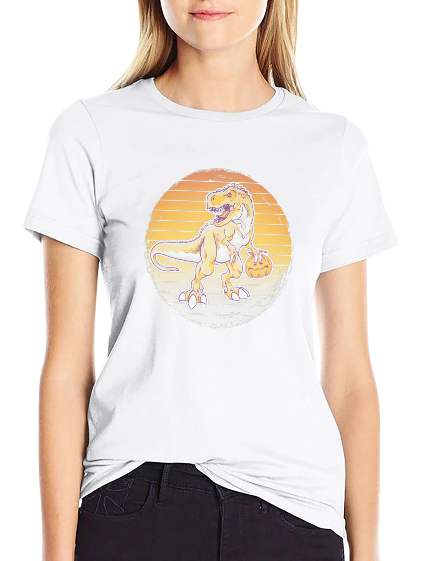 Dino Pumpkin T-Shirt - Retro Halloween Style