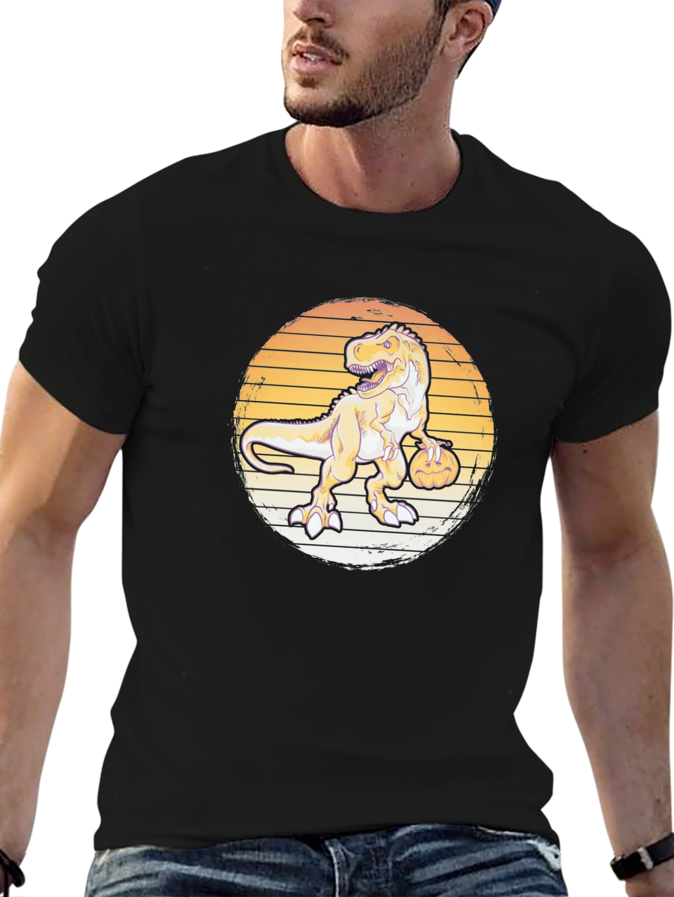 Dino Pumpkin T-Shirt - Retro Halloween Style