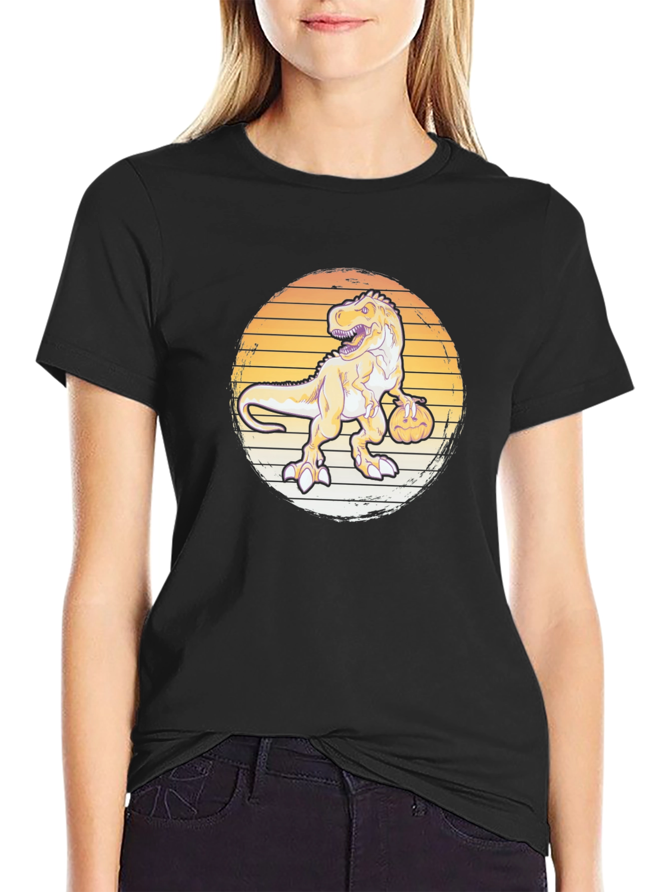 Dino Pumpkin T-Shirt - Retro Halloween Style