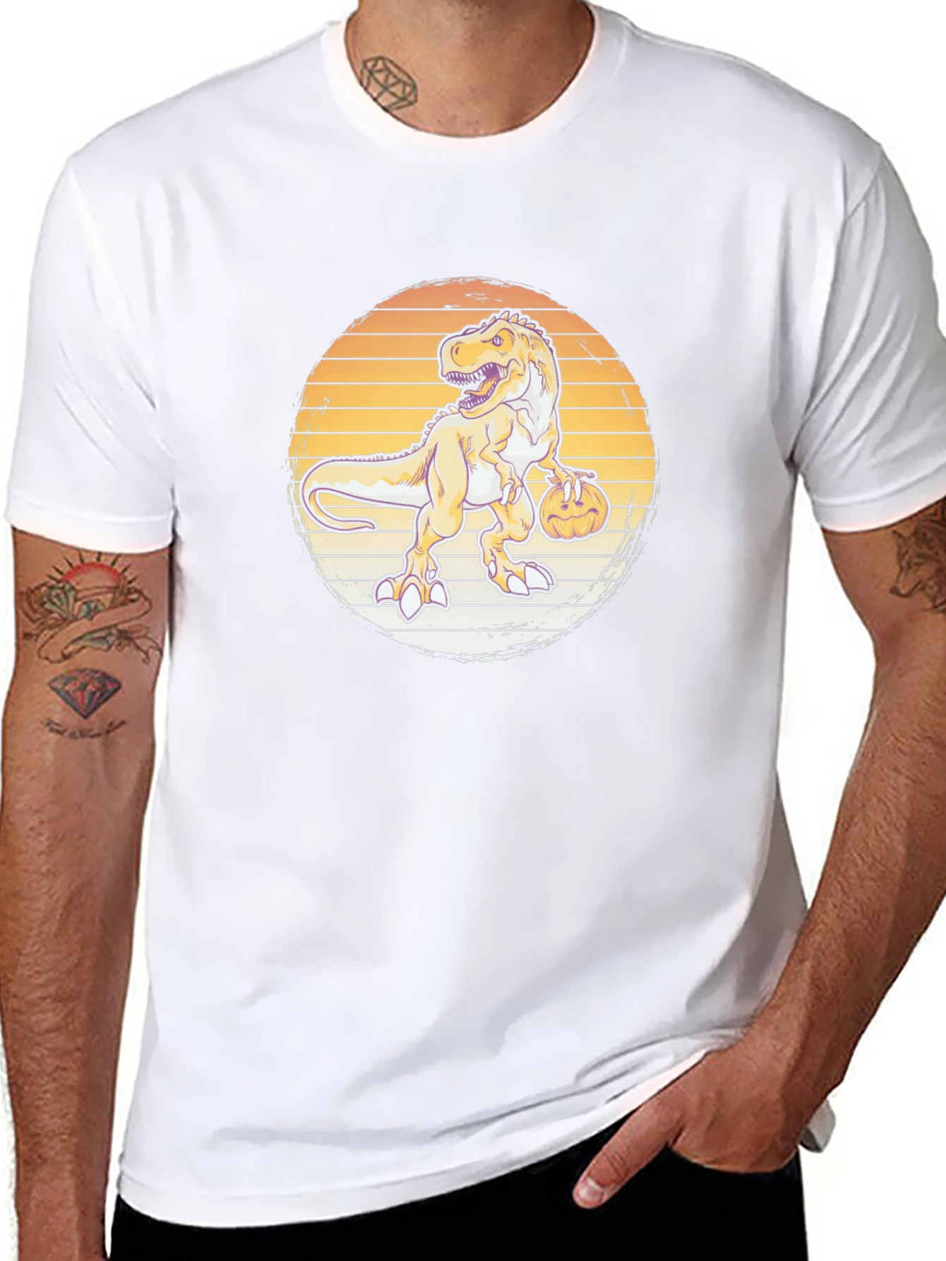 Dino Pumpkin T-Shirt - Retro Halloween Style