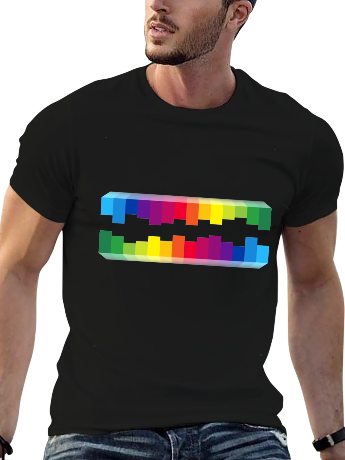 Rainbow Pixel Graphic Black T-Shirt