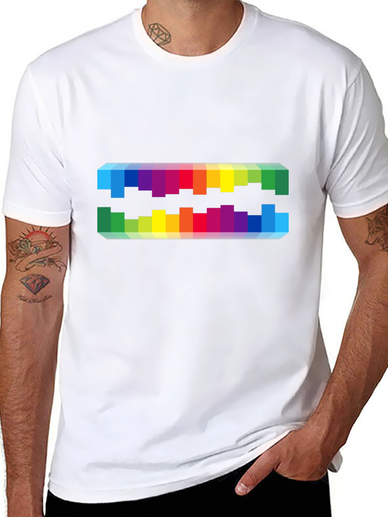 Rainbow Pixel Graphic Black T-Shirt