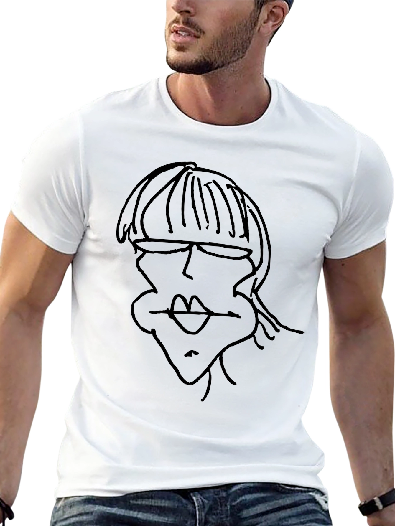 Abstract Face Line Art Black T-Shirt