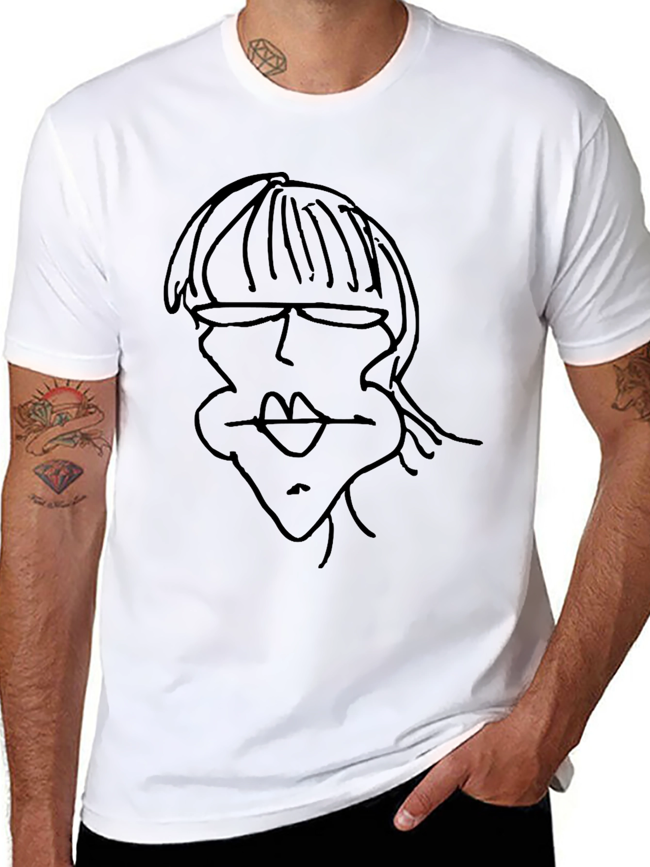 Abstract Face Line Art Black T-Shirt