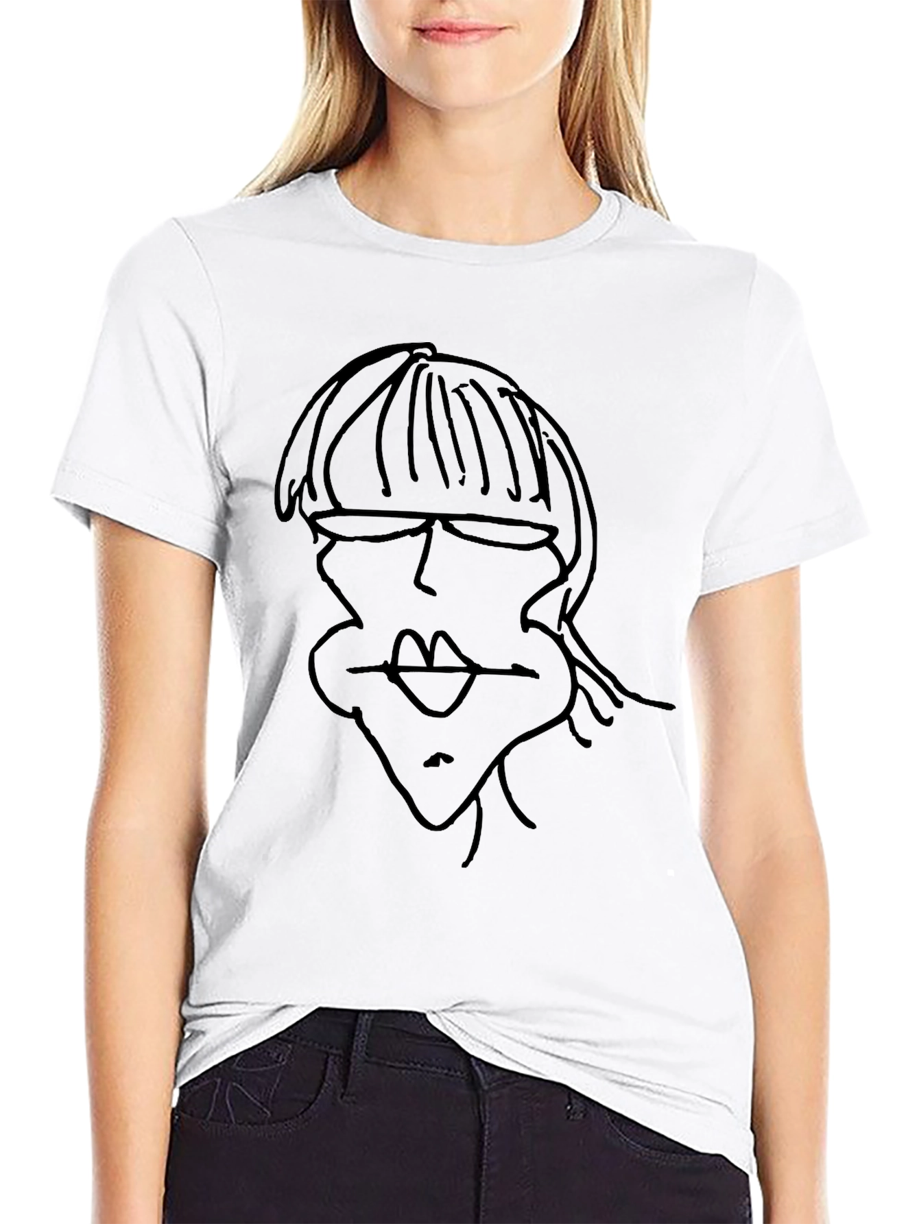 Abstract Face Line Art Black T-Shirt