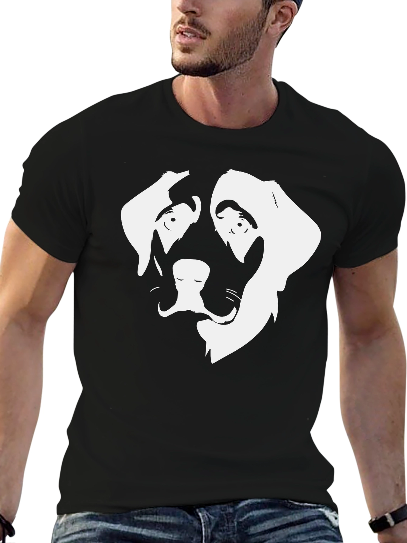 Dog Face Graphic Tee - Black Cotton T-Shirt