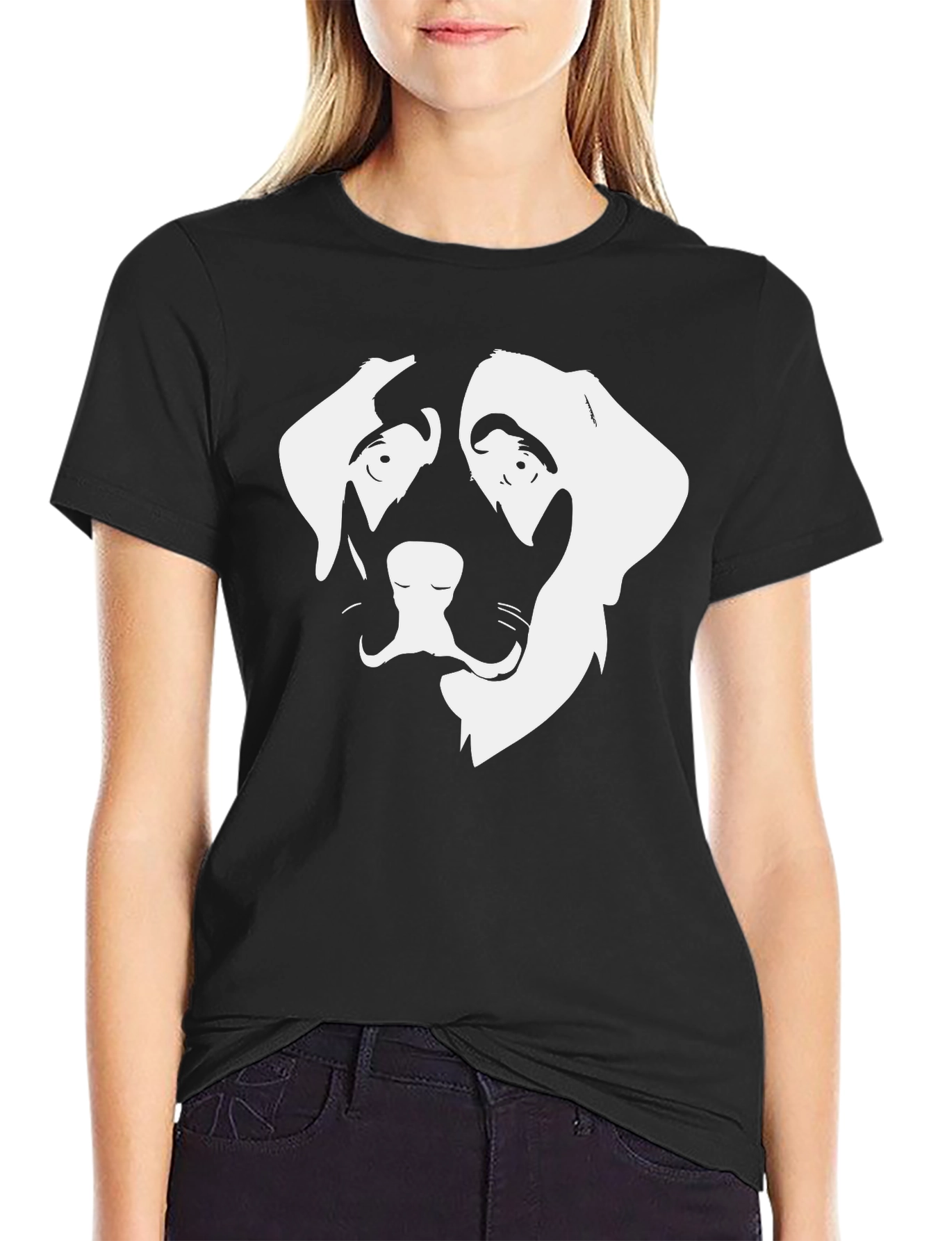 Dog Face Graphic Tee - Black Cotton T-Shirt