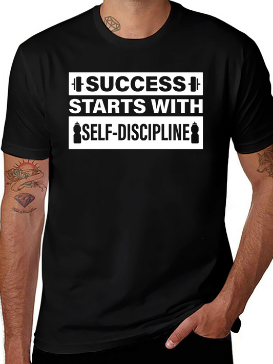 Success Starts With Self-Discipline Black Graphic T-Shirt
