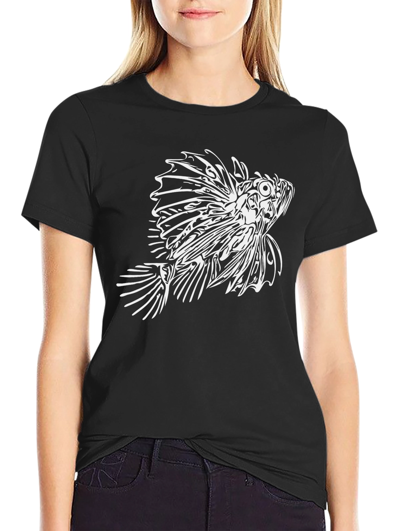Lionfish Graphic Tee - Black Cotton T-Shirt