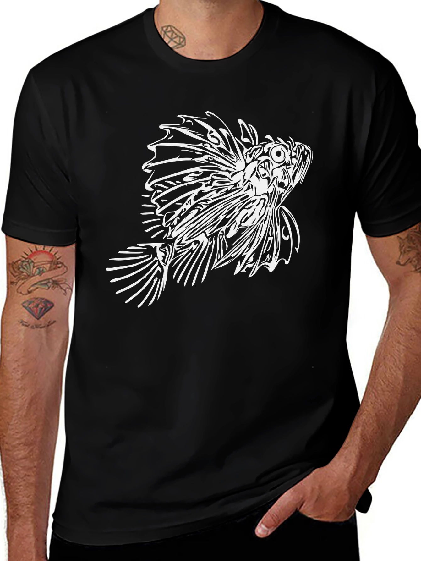 Lionfish Graphic Tee - Black Cotton T-Shirt