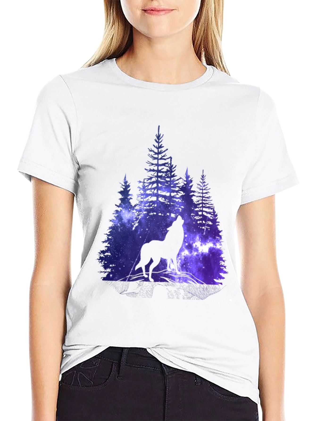 Wolf Galaxy Print Black T-Shirt