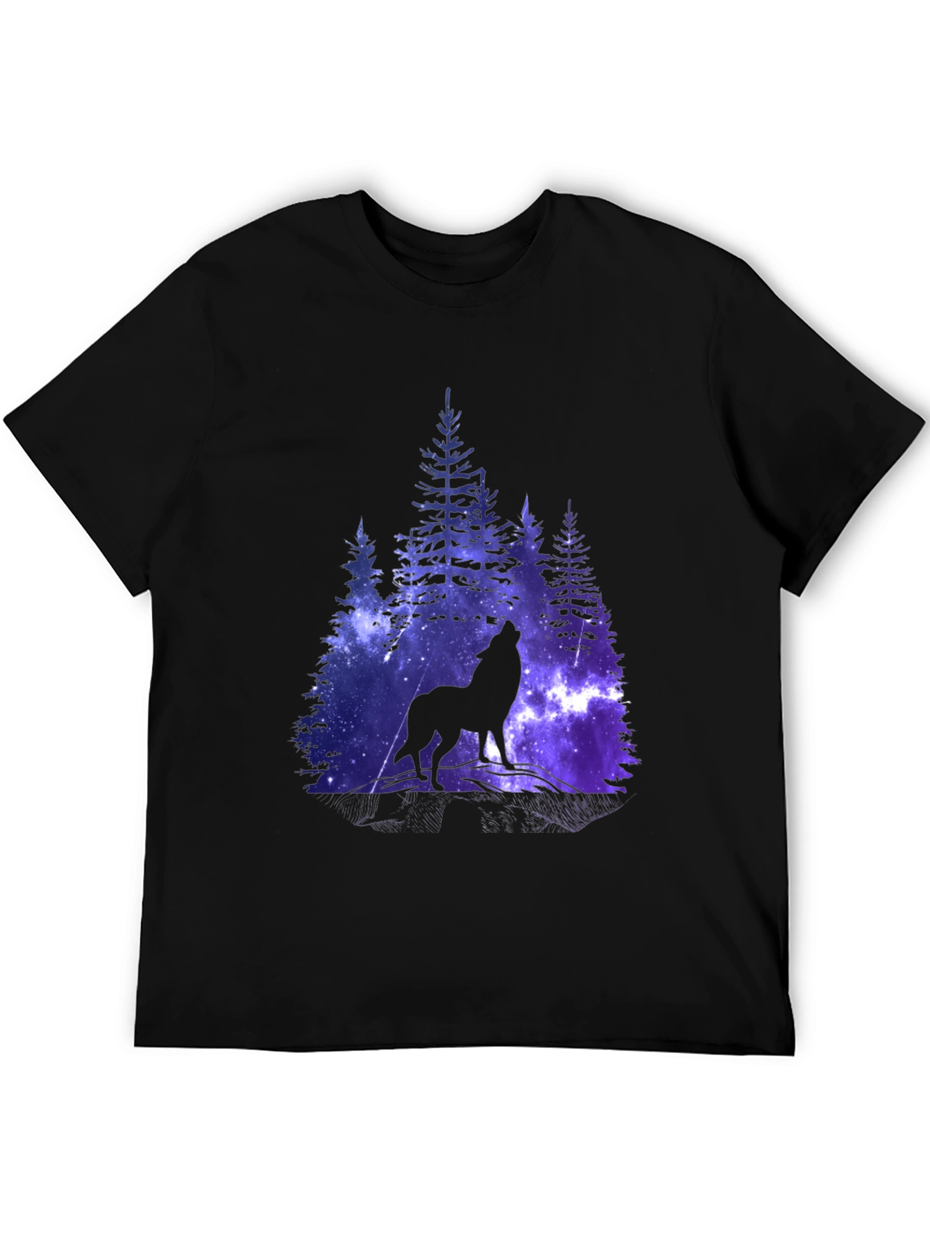 Wolf Galaxy Print Black T-Shirt