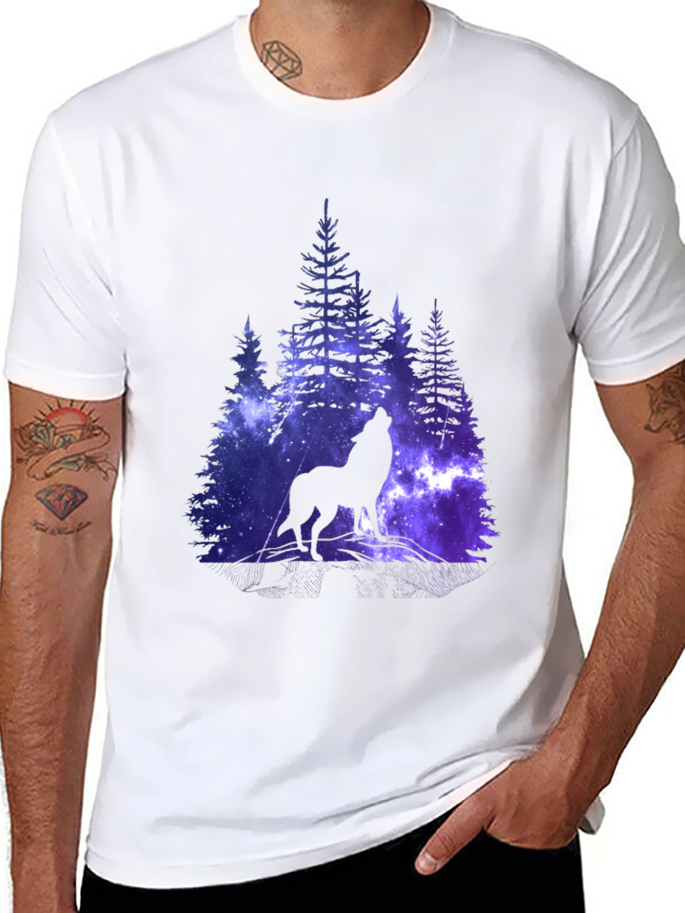 Wolf Galaxy Print Black T-Shirt