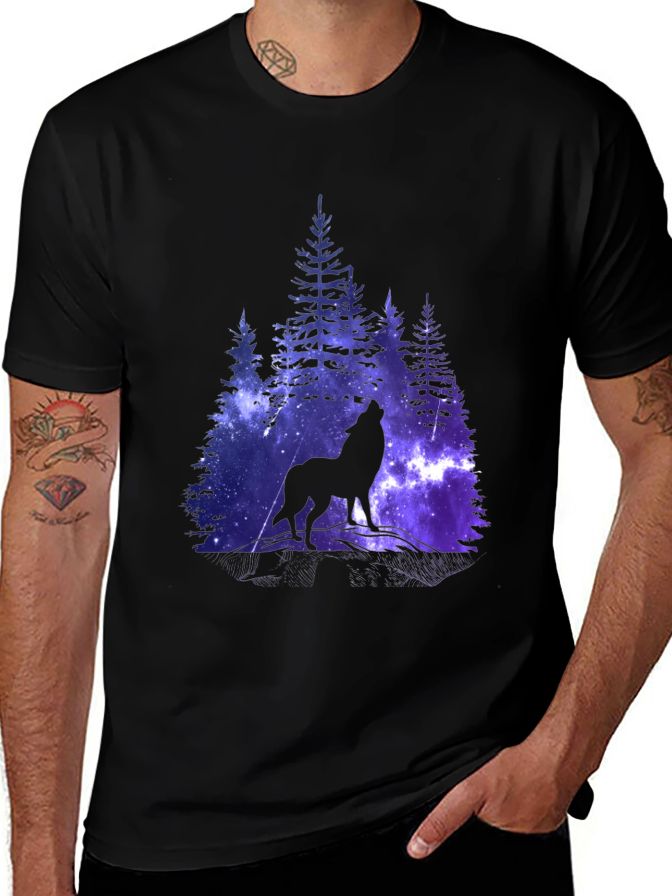Wolf Galaxy Print Black T-Shirt