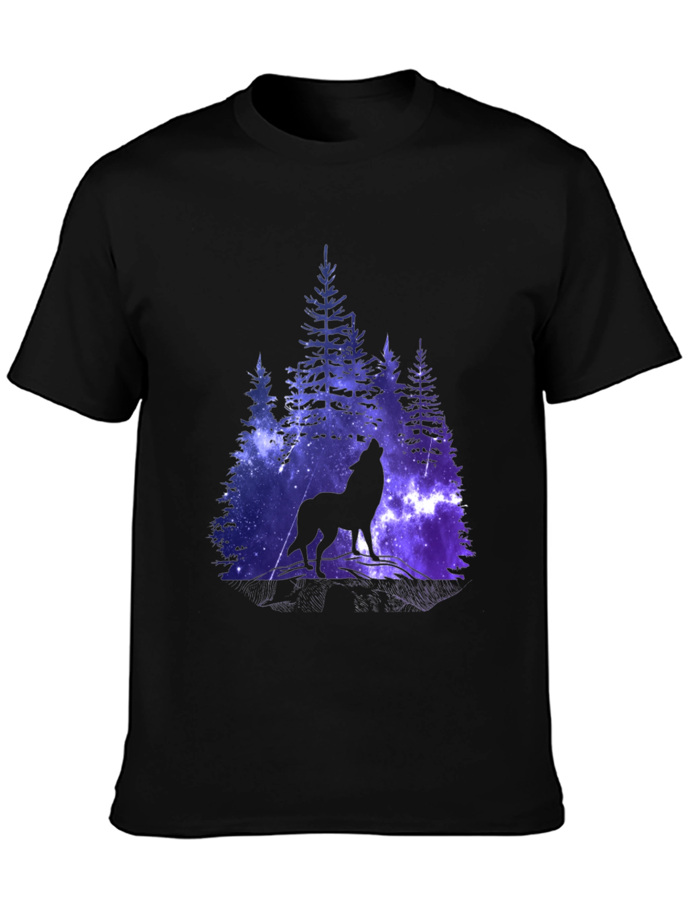 Wolf Galaxy Print Black T-Shirt