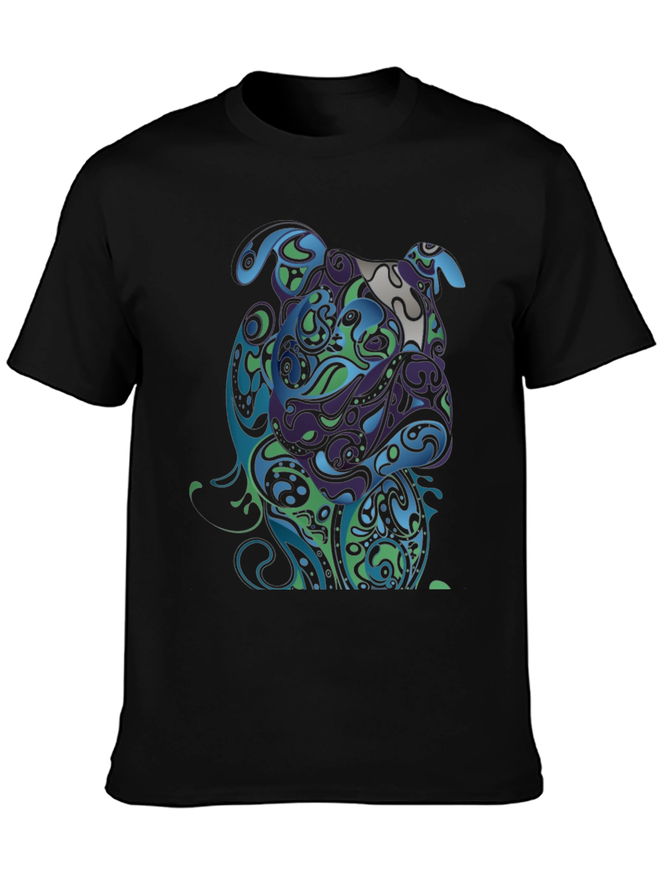 Abstract Bulldog Graphic T-Shirt - Black
