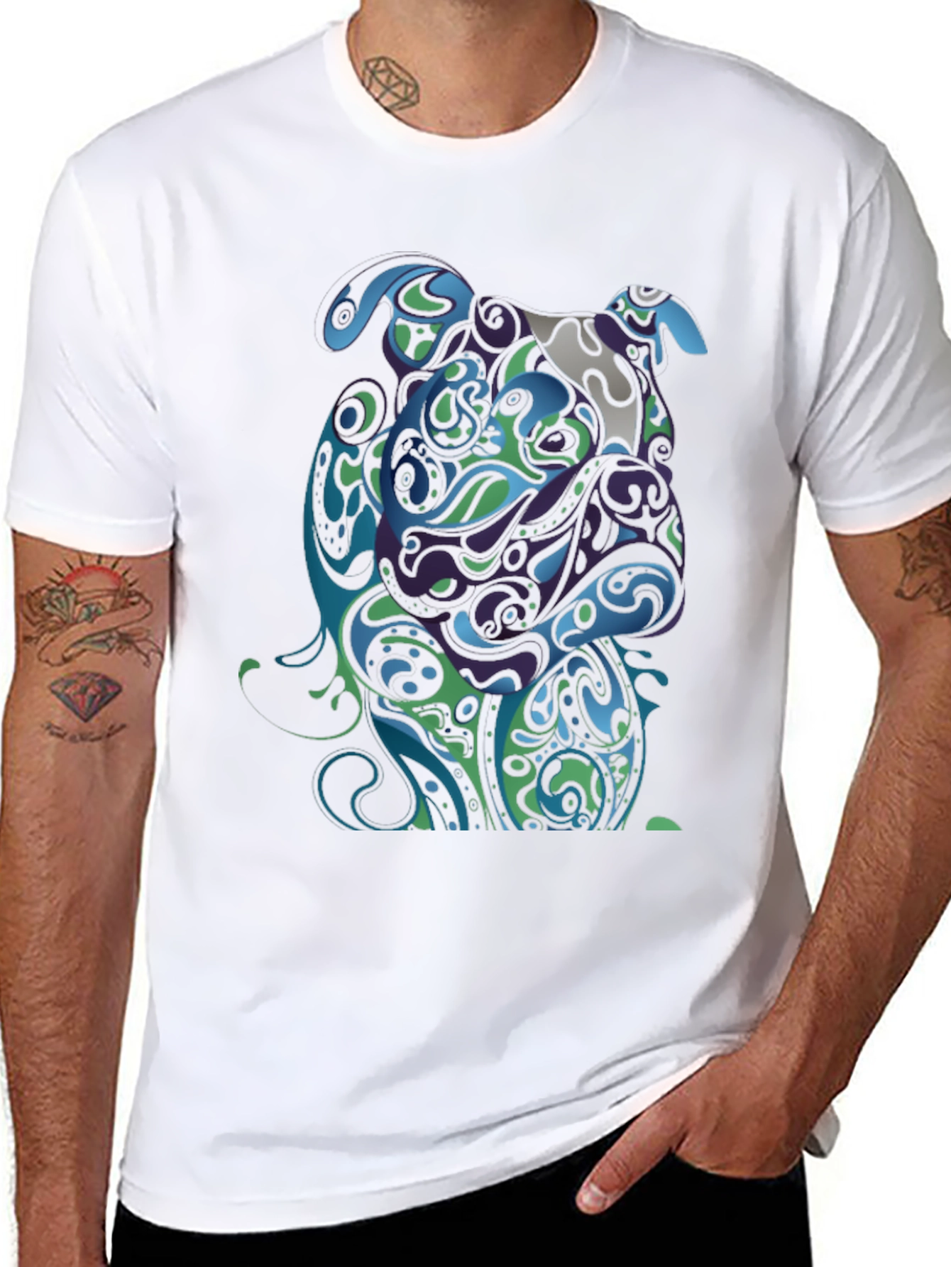 Abstract Bulldog Graphic T-Shirt - Black