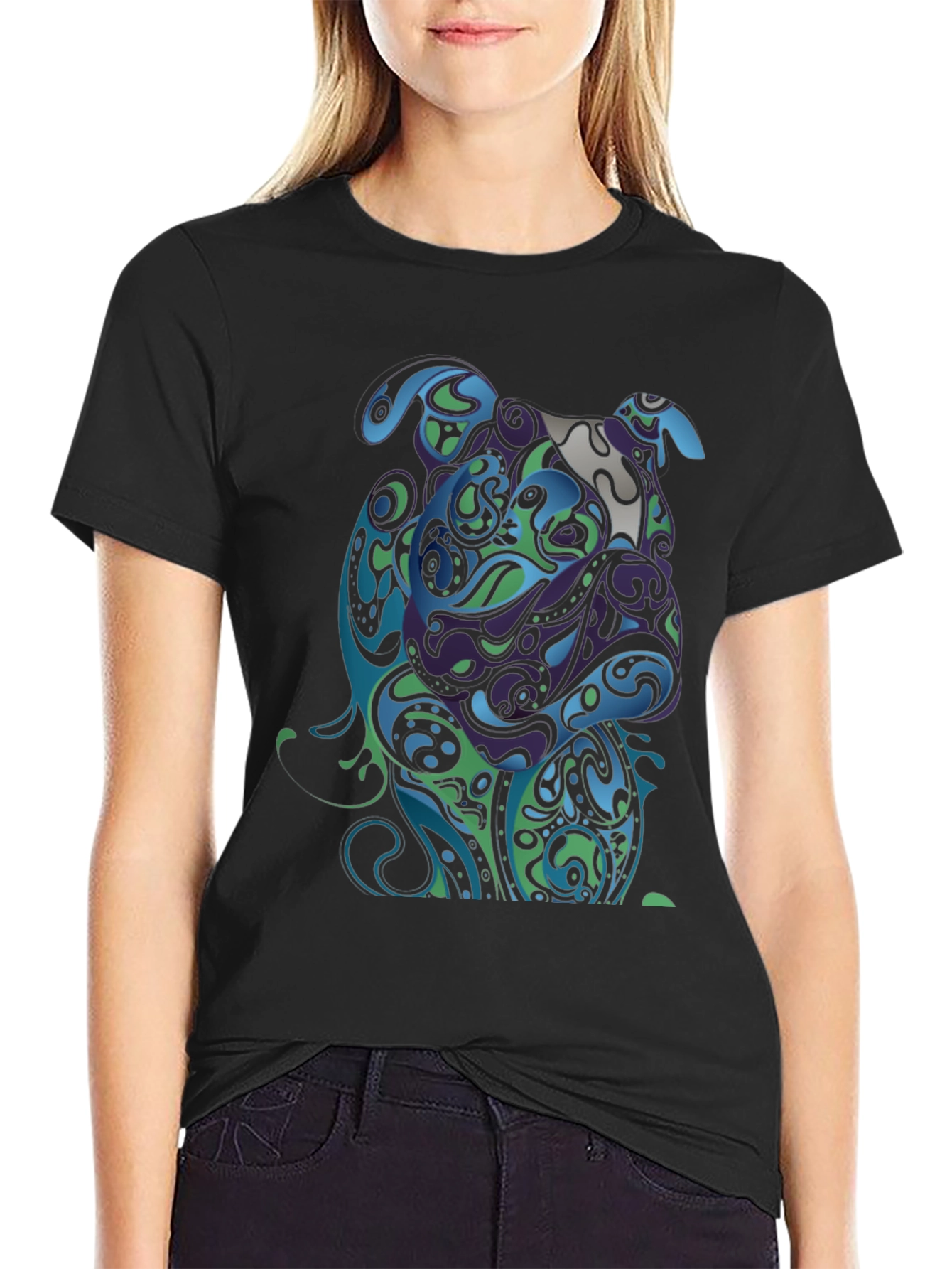 Abstract Bulldog Graphic T-Shirt - Black