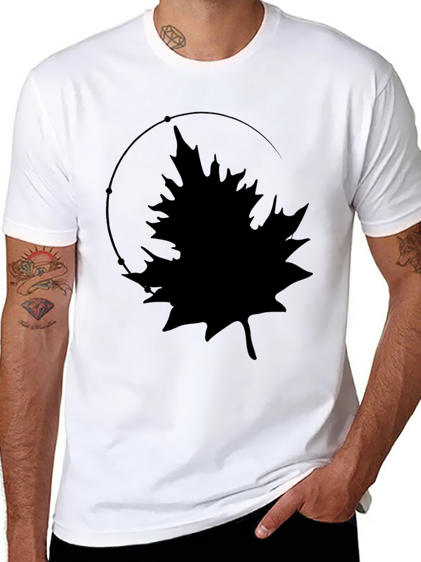 Leaf Silhouette Graphic Tee - Black Cotton Comfort