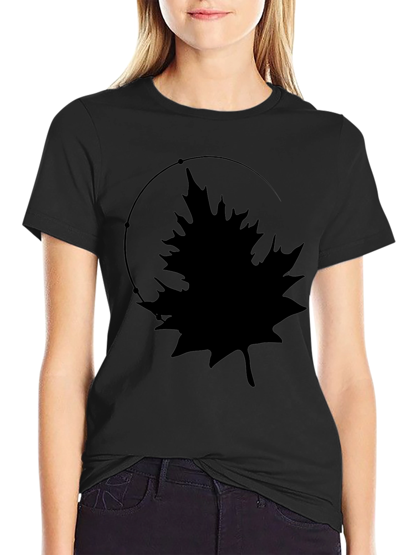 Leaf Silhouette Graphic Tee - Black Cotton Comfort