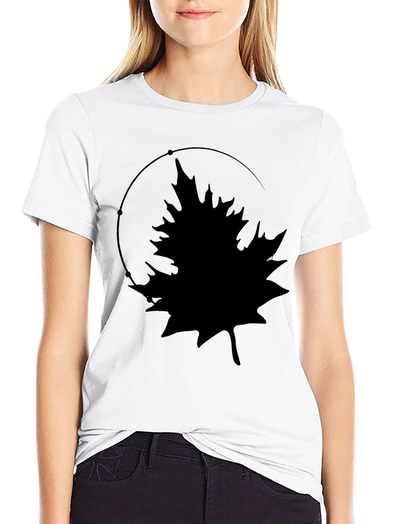 Leaf Silhouette Graphic Tee - Black Cotton Comfort