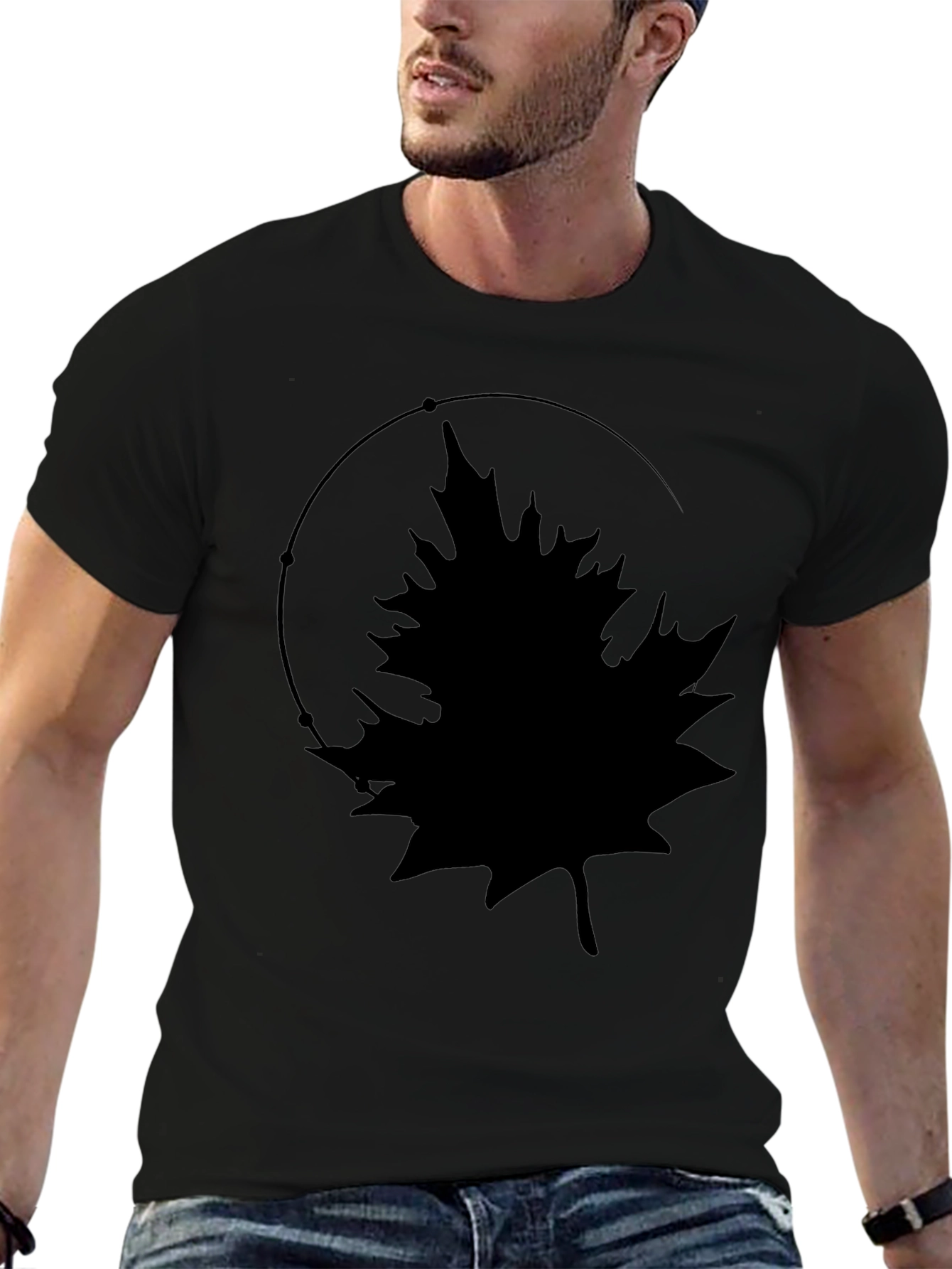 Leaf Silhouette Graphic Tee - Black Cotton Comfort