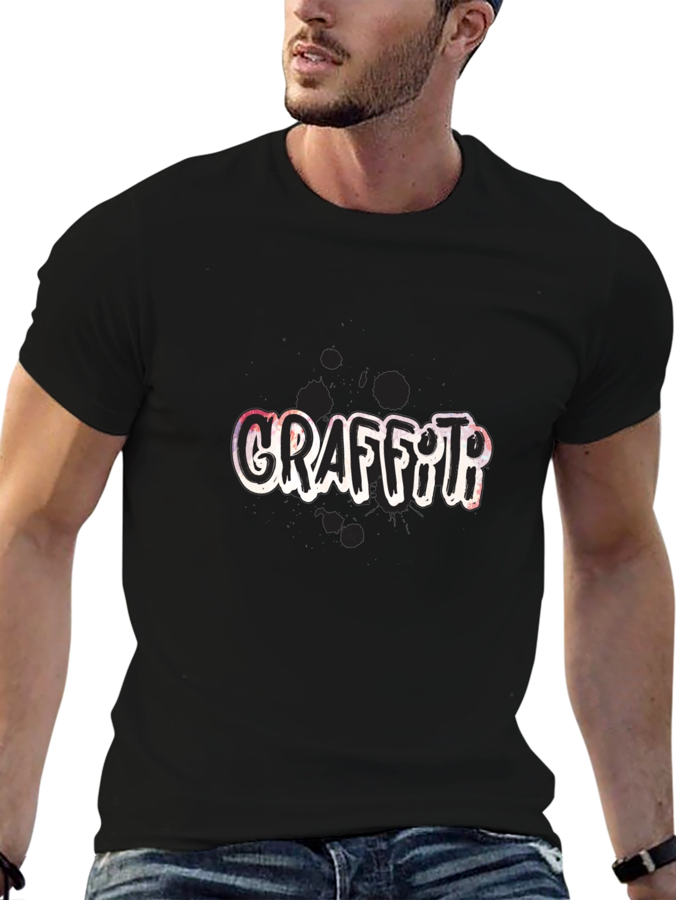 Graffiti Art Graphic Print Black T-Shirt