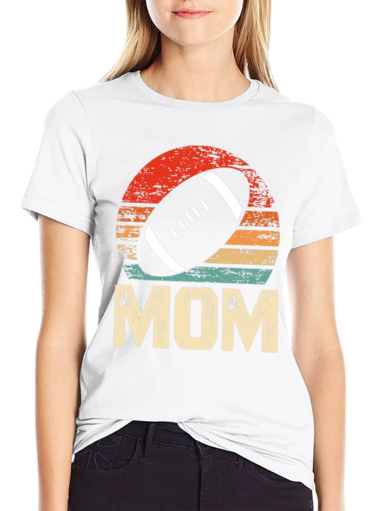 Football Mom T-Shirt - Distressed Sunset Design