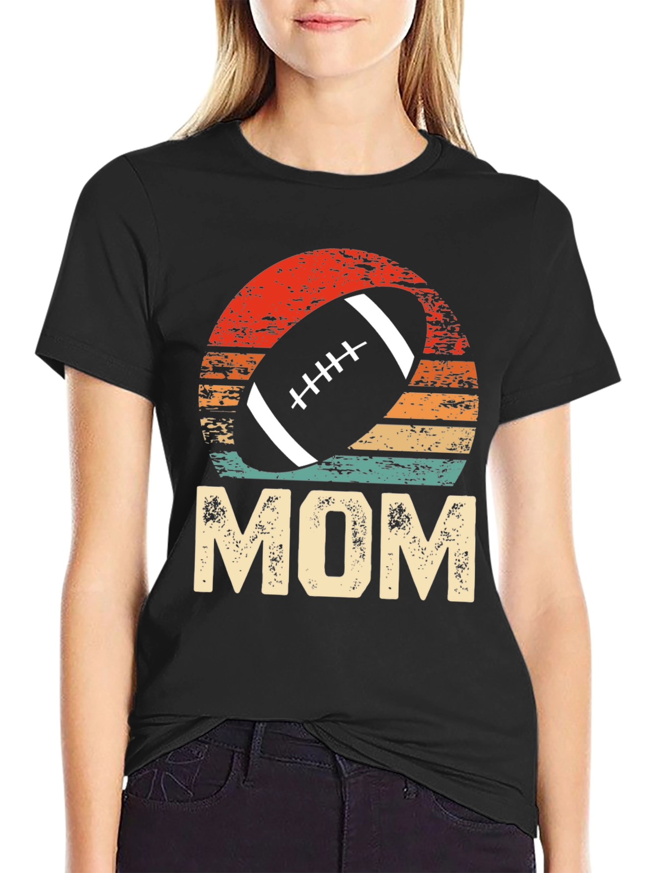 Football Mom T-Shirt - Distressed Sunset Design