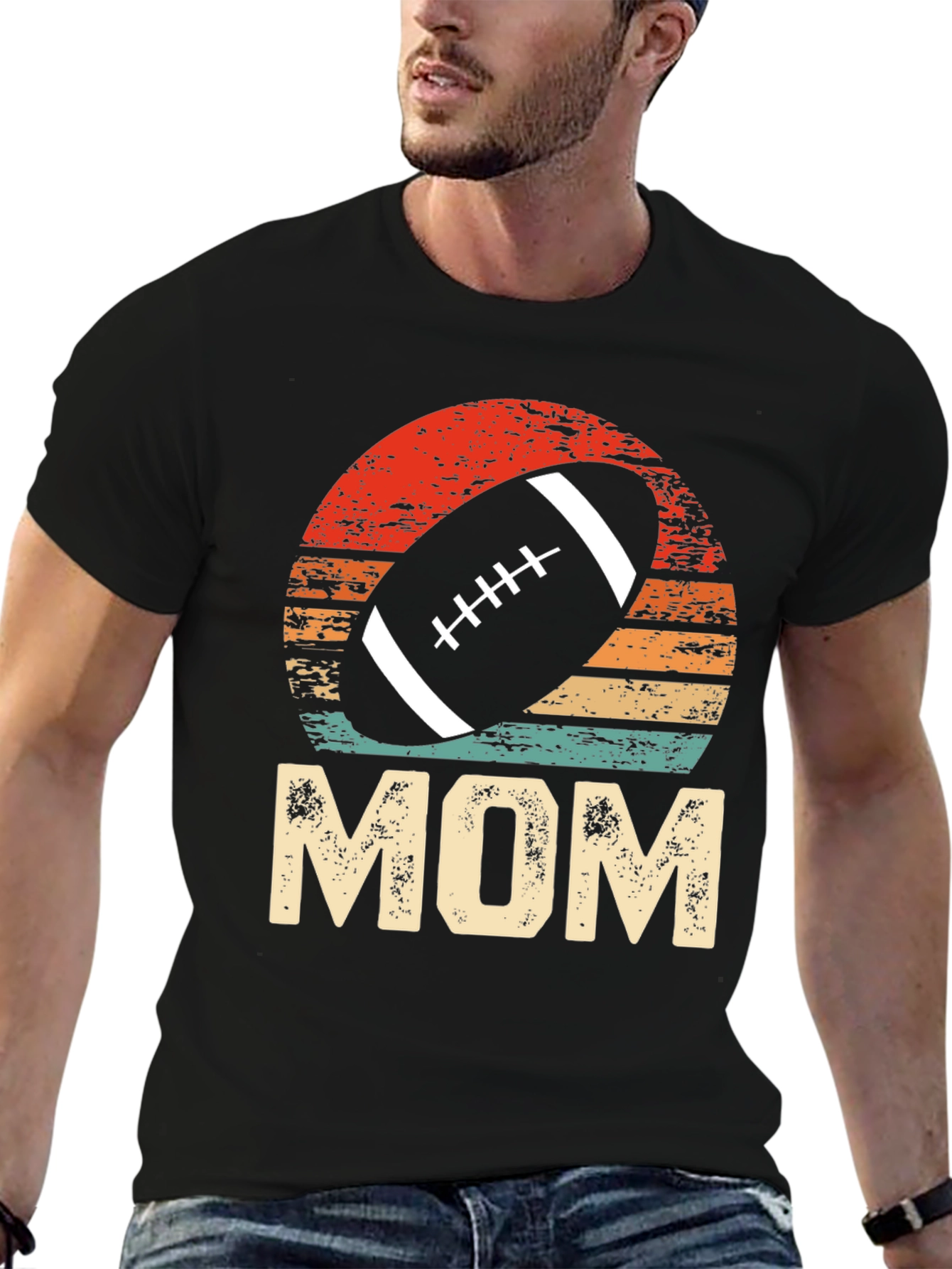 Football Mom T-Shirt - Distressed Sunset Design